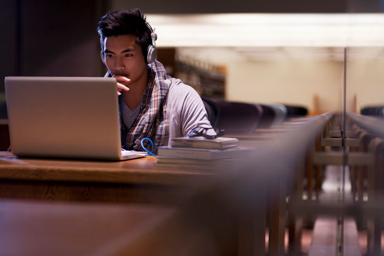 studying in the library