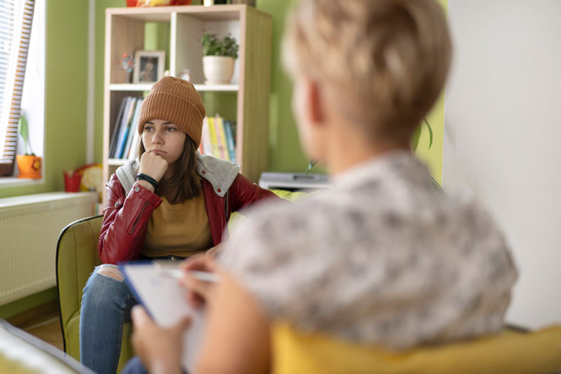 upset teen girl in session